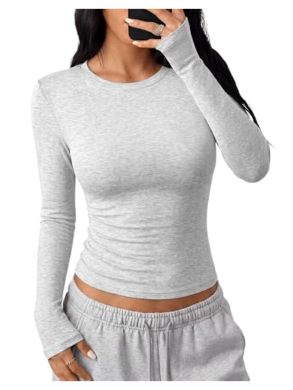 Long Sleeve T-Shirt 93% Cotton Spandex Slim Fit Crew Neck Women's Top